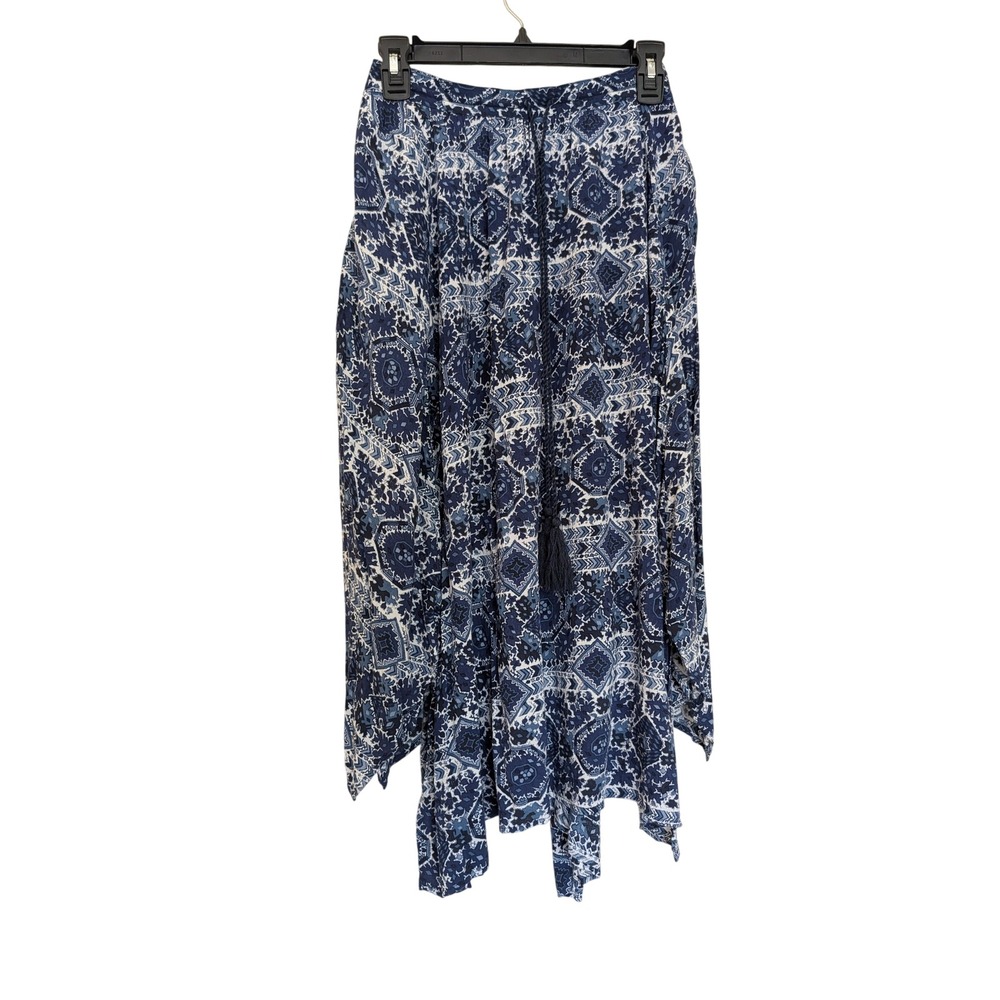 Hollister Blue White Geometric Tile Print Tassel Boho Skirt Small